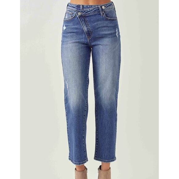 Risen Jeans Womens High Rise Crossover Tapered Jeans Size 5/27 - Picture 1 of 12